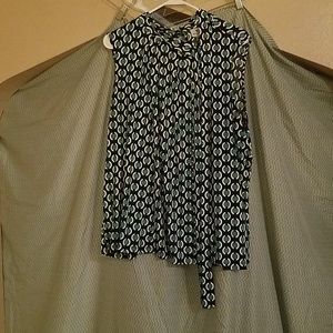 Black and green sleeveless blouse